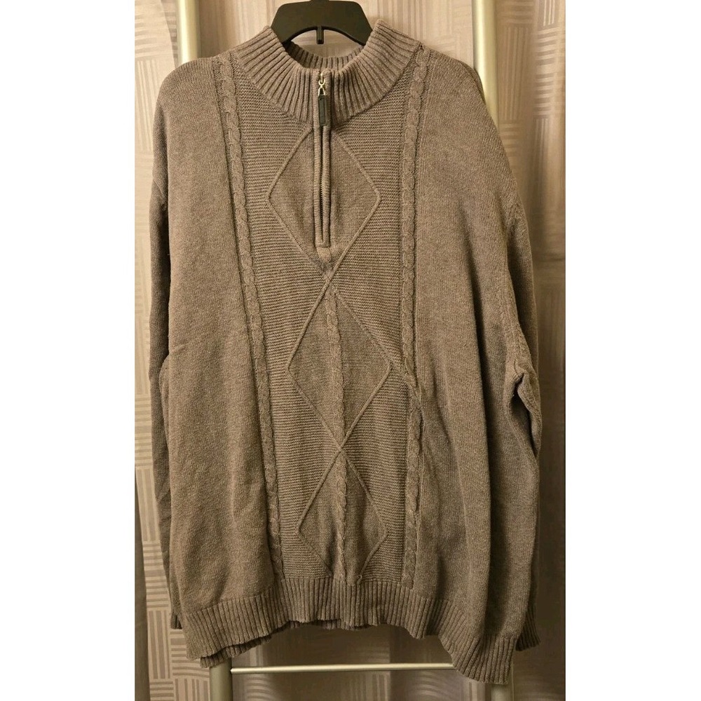 Liberty Blues‎ Men's Gray Mock Turtleneck 1/4 Zip Sweater Knit Cotton 3XL Big